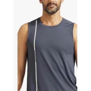 Peloton Men's‎ Striving Muscle Tank in gray blue vertical striped logo XS NWT